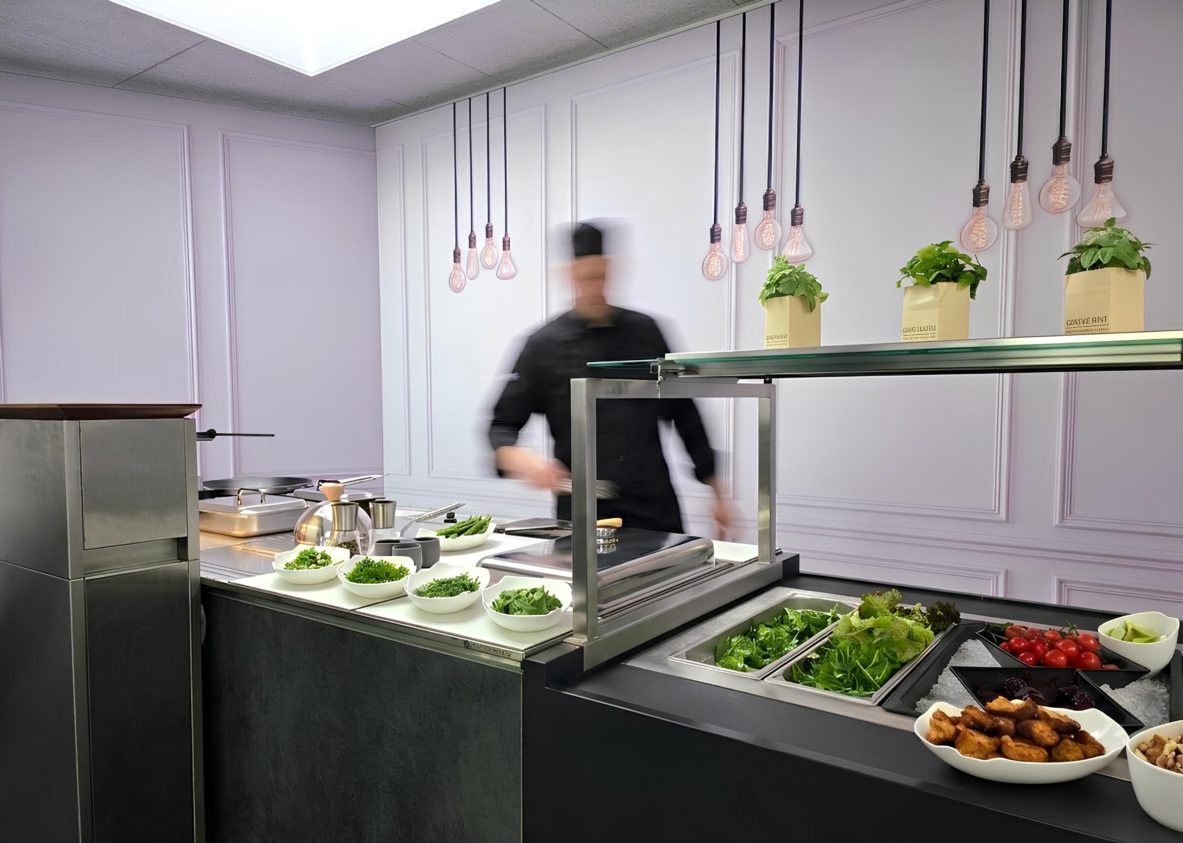 chilled buffet station fresh salad bar with grilled proteins part of summer menu